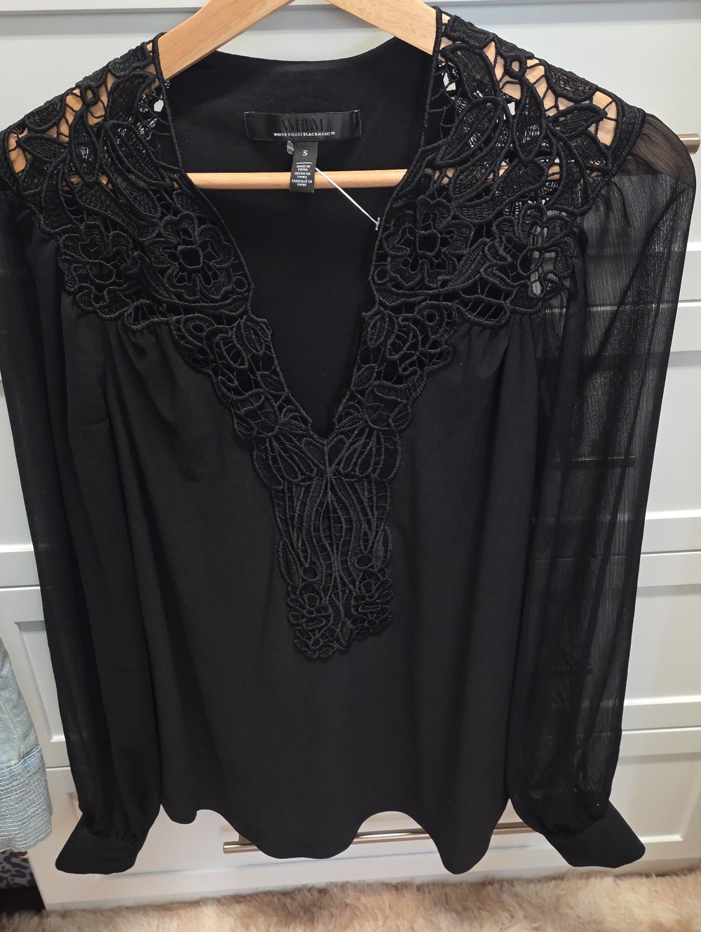 Women's Black Embroidered V-Neck Blouse